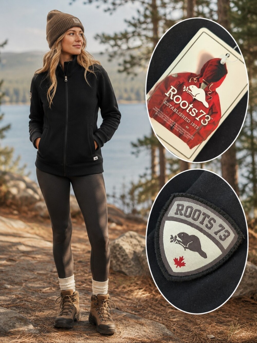 New Roots Pinehurst zip up black fleece Athleisure Casual jacket NWT Sz M